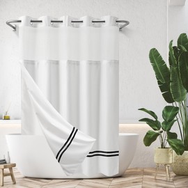 River Dream Shower Curtain with Snap in Liner,No Hooks Needed Shower Curtain for Bathroom,Hotel Grade,Machine Washable,71" Wx74 H, White and Black Stripe and Magnets