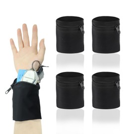 BRITIVIVE Schweißband Handgelenk 4 Stück SchweißBand Arm Schweißbänder Handgelenk Sport Wristband Kann Handys Schlüssel Bankkarten Speichern Geeignet für Fitness Laufen Yoga(Schwarz)