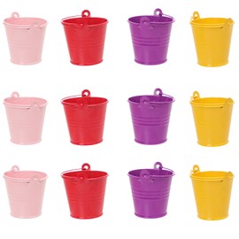 Small Metal Bucket Flower Pot, Mini Bucket Metal for Candy, Pack of 12 Mini Metal Flower Pot, Mini Table Decoration Bucket, Colourful, Metal Bucket with Hanging, Wedding Party Favour Supplies