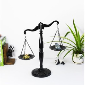 Vintage Style Metal Libra Jewelry Towers, Lawyer Scale of Justice, Farmhouse Candleholder, Home Decor Antique Weight Balancing Scale - Black, 11.1" W x 16.5" H