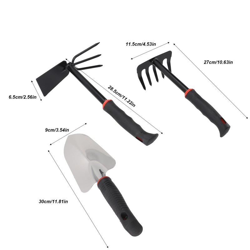 3PCS Garden Tool Set Iron Stainless Steel Five Teeth Rake