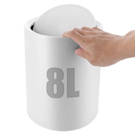 AKOLAFE White Bathroom Bin, 8 L, Bathroom Rubbish Bin, BPA-Free Cosmetic Bin, White, Plastic Cosmetic Bin, Swing Lid, Roubst Waste Container for Bathroom, Office (26 x 22 x 16.5 cm)