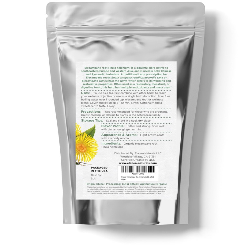 Elanen Naturals Organic Elecampane Root 4 oz. (113g), USDA Certified