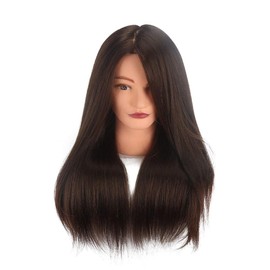 18 Inch 100% Human Hair, Brown and Black, Two Hair Colours, Barber's Sport Head Model with Long Hair Styling (Brown Hair)