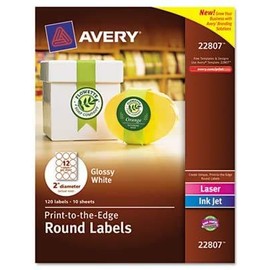 Avery 22807 Round Easy Peel Labels44; 2 in. Dia.44; Glossy44; White44; 120-Pack