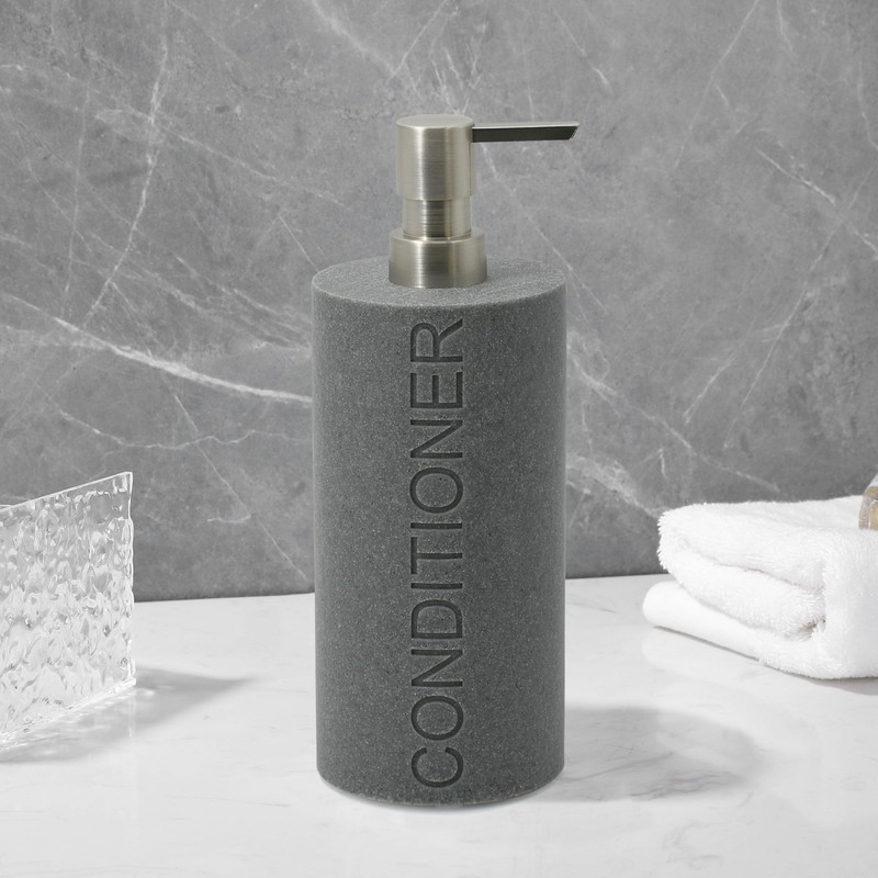 Indecor Home Resin Neutral Gray Sandstone Conditioner Engraved Bottle Refillable