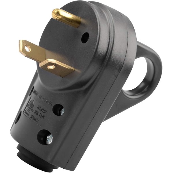 NEMA TT-30P RV Replacement Male Plug 125V 30 Amp with Disconnect Handle Black