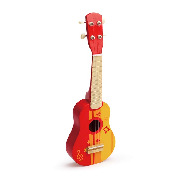 Hape Kid's Wooden Toy Ukulele in Red, L: 21.9, W: 8.1, H: 3 inch