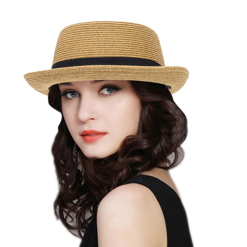 Classic Pork Pie Straw Sun Hat for Women and Men,