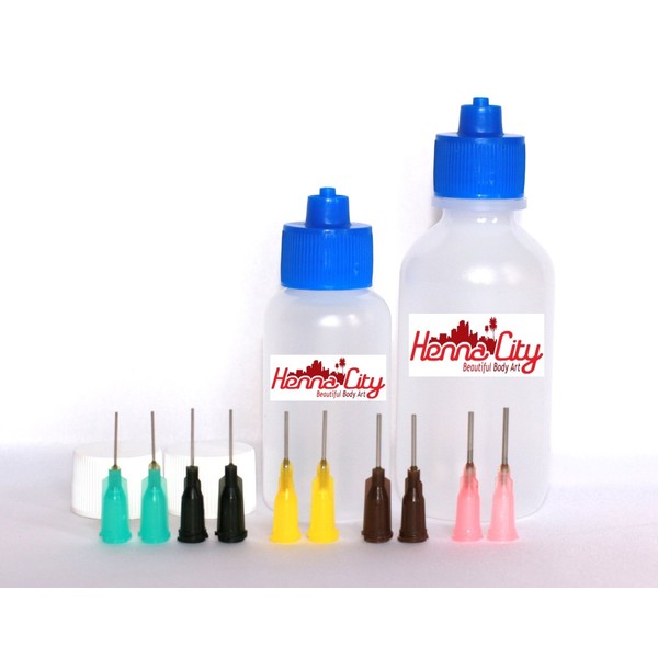 Henna City! 1 oz and 2 oz Applicator bottles – 1 Ea, 10 tips