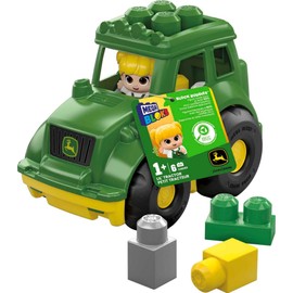 MEGA BLOKS John Deere Toddler Building Blocks Toy Set, Lil’ Tractor with 6 Pieces and Storage, 1 Figure, Green , Ages 1+ Years