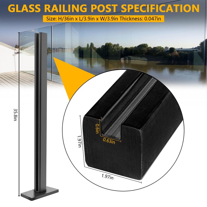 VoTwoofv Glass Railing End Post 35.8",304 Stainless Steel Glass Balustrade