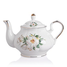 Sweejar Home European Style Big Belly Teapot Teapot with Removable Stainless Steel Infuser, Blooming and Loose Leaf Teapot (Camellia)