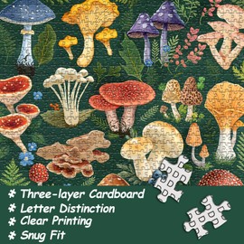 Mushroom Puzzles for Adults 1000 Pieces, Mushroom Art Nature Plant Themed, Colorful Fungi Jigsaw Puzzle Collection