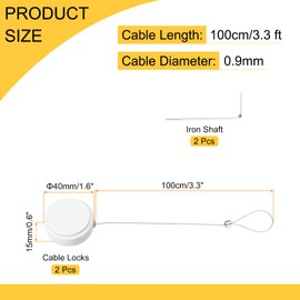 sourcing map 3.3ft Retractable Cable Lock with Latch Remote Control Security Lock with Adjustable Cord Tether Anti Theft for Laptop, TV, 150 G, White, 2 Pack