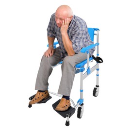 Shower Chair with Wheels, Foldable Height Rolling Shower Wheelchair with Brakes, Waterproof Rolling Shower Chair for Families, Hospitals