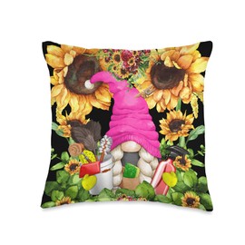 Funny Gnome Cleaning Crew Gifts For Cleaners Gnome & Spring Cleaning Supplies for Sunflower Mom Throw Pillow, 16x16, Multicolor