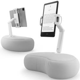 SAIJI Kindle Pillow Stand, Lap Beanbag iPad Stand Compatible with 4.7”-15.6” Kindle, Phone, iPad, 360° Adjustable Tablet Holder for Bed with Flexible Dual Axis Arm and Microbead Cushion (Gray)