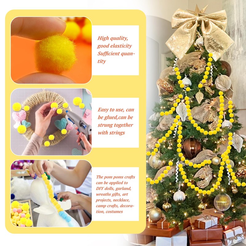 TOAOB 300 Pieces Pompoms 20 mm Small Yellow Pompom Fluffy