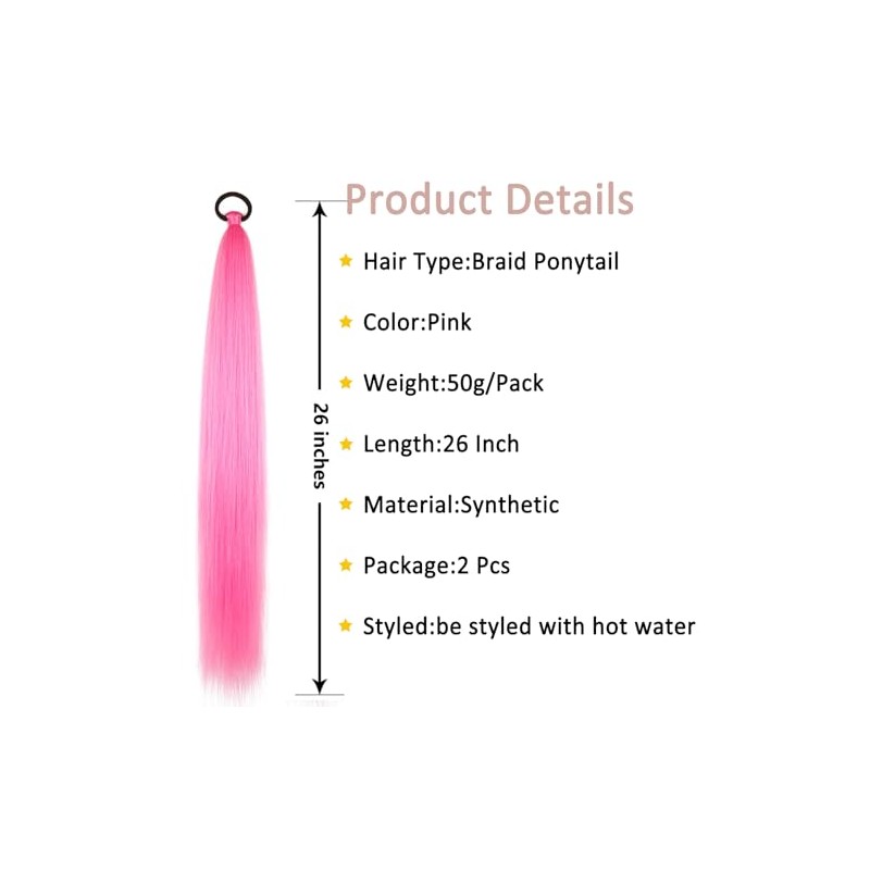 Paquete de 2 extensiones de coleta trenzada rosa con lazo