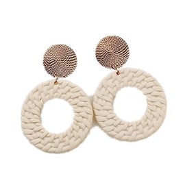 Simple Round Braided Resin Dangle Earring Geometric Colorful Boho Earring Dainty Summer Statement Jewelry Lightweight for Women-Beige