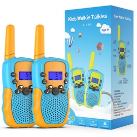 Kearui Kearui Spielzeug 3-12 Jahren Junge, Walkie Talkie Kinder 8 Kanal Funkgerät mit LCD Hintergrundbeleuchteter LED-Taschenlampe, 3 Meilen Reichweite für Abenteuer im Freien, Camping, Wandern (Blau-Orange)