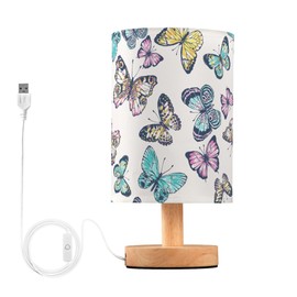YYZZH Table Lamp Pretty Butterflies Nightstand Lamp with Wood Base Fabric Lamp Shade Bedside Desk Lamp for Living Room Bedroom Kids Room Office