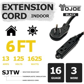 YOJOE 6 ft Flat Plug Extension Cord with Multiple Outlets 3 Prong, 3 Outlets Short Extension Cord, 16/3 SJTW Heavy Duty Extension Cord for Kitchen, Office, Appliance, UL Listed, Black