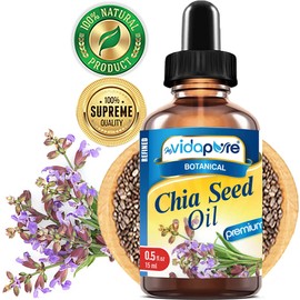 MYVIDAPURE CHIA SEED OIL Pure Natural Undiluted Refined Cold Pressed Carrier oil. 0.5 Fl.oz. - 15 ml for Skin, Face, Hair, Lip and Nail Care Anti-Aging