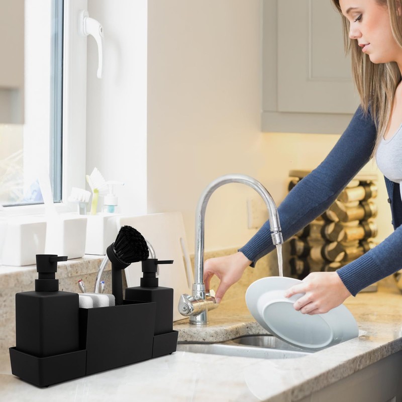 ZephyrCraft Kitchen Soap Dispenser Set with Sponge Holder and Brush