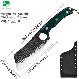 FULLHI Butcher Knife with Sheath, Multi-color Handle Full Tang Serbian Chef Knife, High Carbon Steel Meat Cleaver Vegetable Forged Kitchen Knife for Outdoor, Camping (Green, Asian Chef Knife)