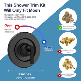 Shower Handle Replacement For Moen T2901BL Gibson Posi-Temp Valve Trim Kit, Matte Black Shower Trim Kit Shower Lever Handle（#2510 Valve Required）