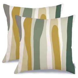 GEEORY Outdoor Waterproof Pillow Covers 18x18 Inch Set of 4, Geometry Striped Decorative Throw Pillowcases Indoor Outdoor Courtyard Garden Patio Sofa Couch Decoration GF004-18