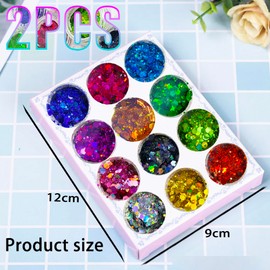 12 Colors Eco-Friendly Cosmetic Glitter, Non-Toxic Festival Glitter for Nails, Hair, Eye Makeup, DIY Art 12 Colors (2PCS-Multi-Color Set)