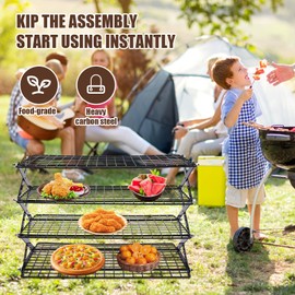 4-Tier Collapsible Cooling Rack – 16" x 10" Adjustable Stackable Non-Stick Wire Rack for Baking, Roasting, Cookies, Cakes, Drying, Picnic & BBQ, Each Tier Holds 22 Lbs