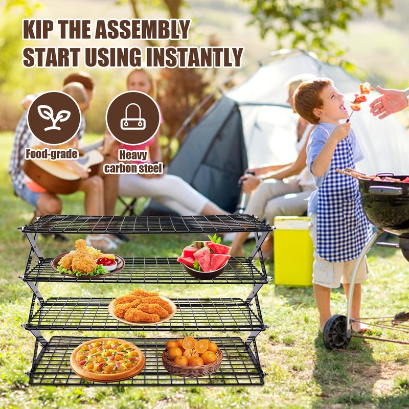 4-Tier Collapsible Cooling Rack – 16" x 10" Adjustable Stackable