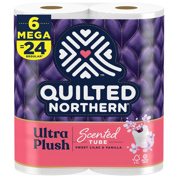 Quilted Northern Ultra Plush® Toilet Paper with Sweet Lilac & Vanilla Scented Tube, 6 Mega Rolls, 3-Ply Bath Tissue