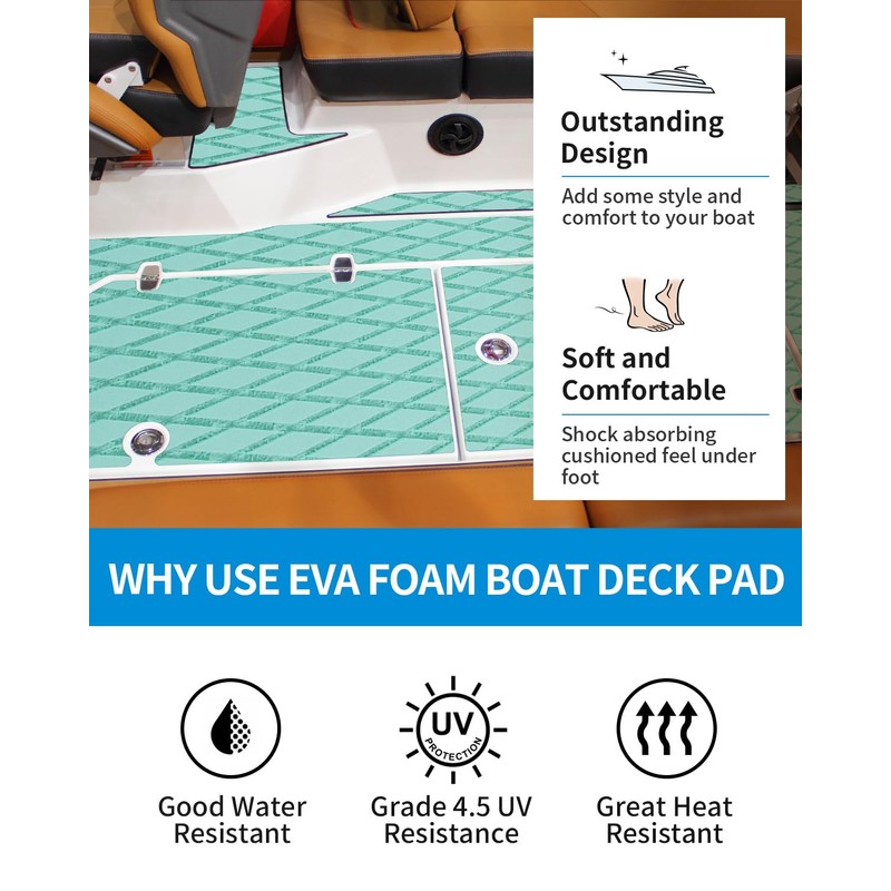 OCEANBROAD Self-Adhesive 96''x23.5'' Boat Flooring Non-Slip Diamond Pattern EVA Foam