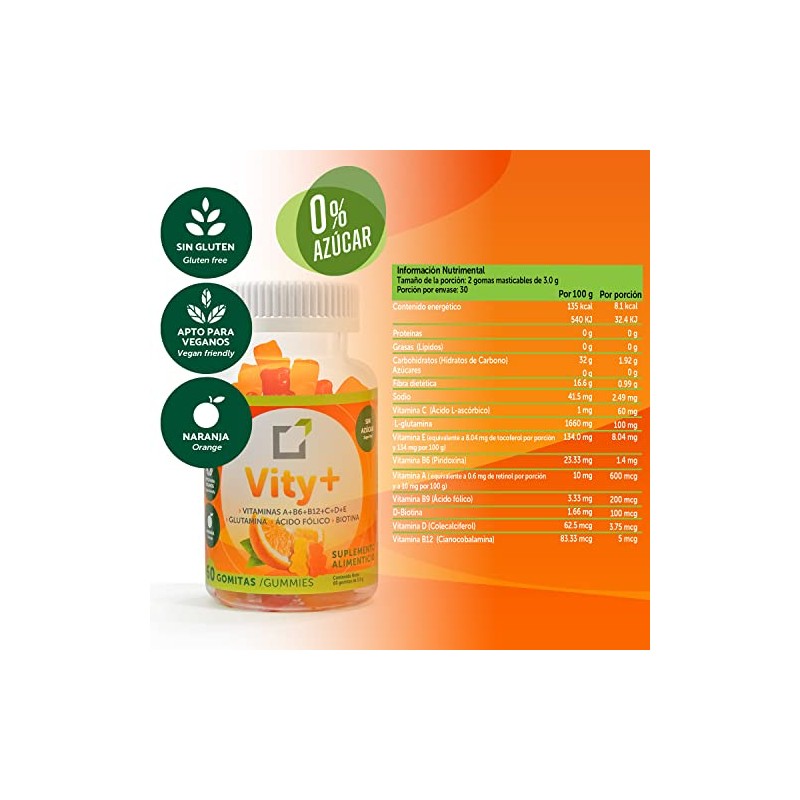 Vity+| 60 gomitas sin azúcar multivitamínicas, pack 2x1
