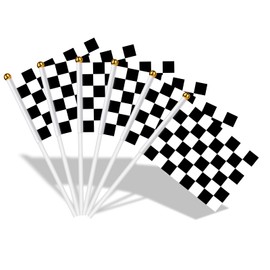 AhfuLife Small Motorsport Checked Flag with Stick, Mini Racing Flags Hand Held Flags for Motorcycle Car Decoration Racing Theme Party, Motorsport Party, Formula 1 Birthday Party (Pack of 15)