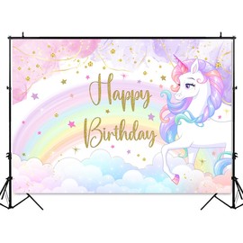 ANSHUHAI Rainbow Unicorn Birthday Decorations Unicorn Birthday Backdrop Rainbow Cloud Unicorn Backdrops for Photography Unicorn Birthday Banner Studio Props (7x5ft)