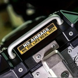 OTGETN 2-Pack Funny Vinyl Car Stickers, 5.91"x1.18"-No Airbags We Die Like Real Men Warning Decals, Self-Adhesive Oblong Vehicle Safety Rule Stickers for Dashboard, Windows, Bumper |#AZ111