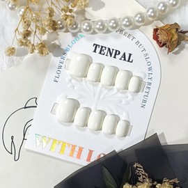 TENPAL White Nails, Glossy Handmade Press on Nails, Ballet Short Round Nails,Soft Gel Fake Nails With Tools, Full Cover Glue on Nails Press ons,10pcs/Box Simple Short Nails For Women Girls(M,White)