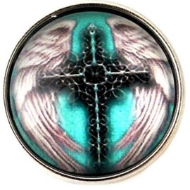 Rockin Angels Teal Green Cross Angel Wings Glass 18mm Snap Charm for Ginger Snaps Magnolia Vine