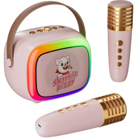 2024 New Mini Karaoke Machine for Kids & Adults, 2 Wireless Mics, LED Colortul Lights, Portable Outdoor Bluetooth Speaker, Toys Birthday Gifts for Boys & Girls Ages 3-12 (Pink)