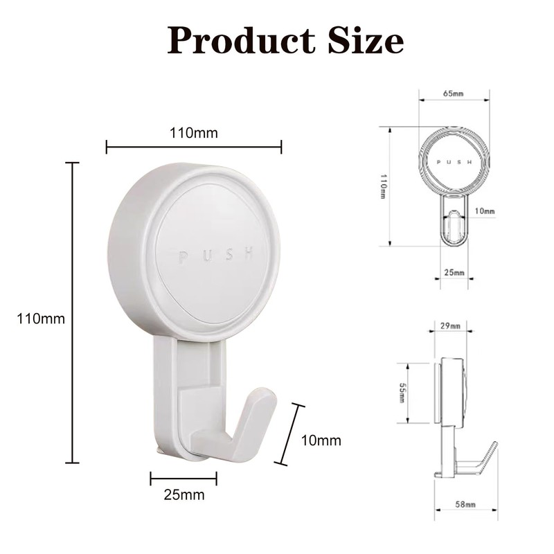 FUZVOL 6 Pack Suction Hooks,Vacuum Suction Cup Hooks, Bathroom Kitchen