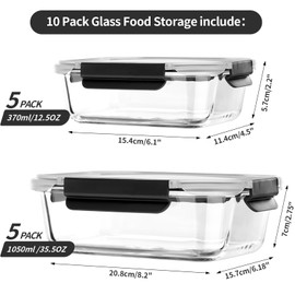 coccot [10 pack Glass Meal Prep Containers with Lids, Glass Food Storage Containers with Snap Locking Lids for Food, Bpa-free, Easy to Open& Close/Microwave,Oven,Freezer,Dishwasher Safe/Leak-Proof