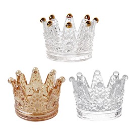 NOIAFZY 3Pcs Creative Household Glass Ashtray Crown Shape Candlestick Jewelry Storage Cup Crown Golden Beads Shape Crystal Ashtray