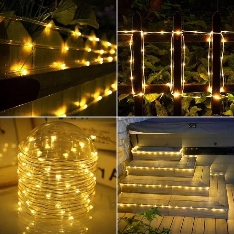 Solar Rope Lights, 66ft 200LED Solar String Lights, 8 Modes