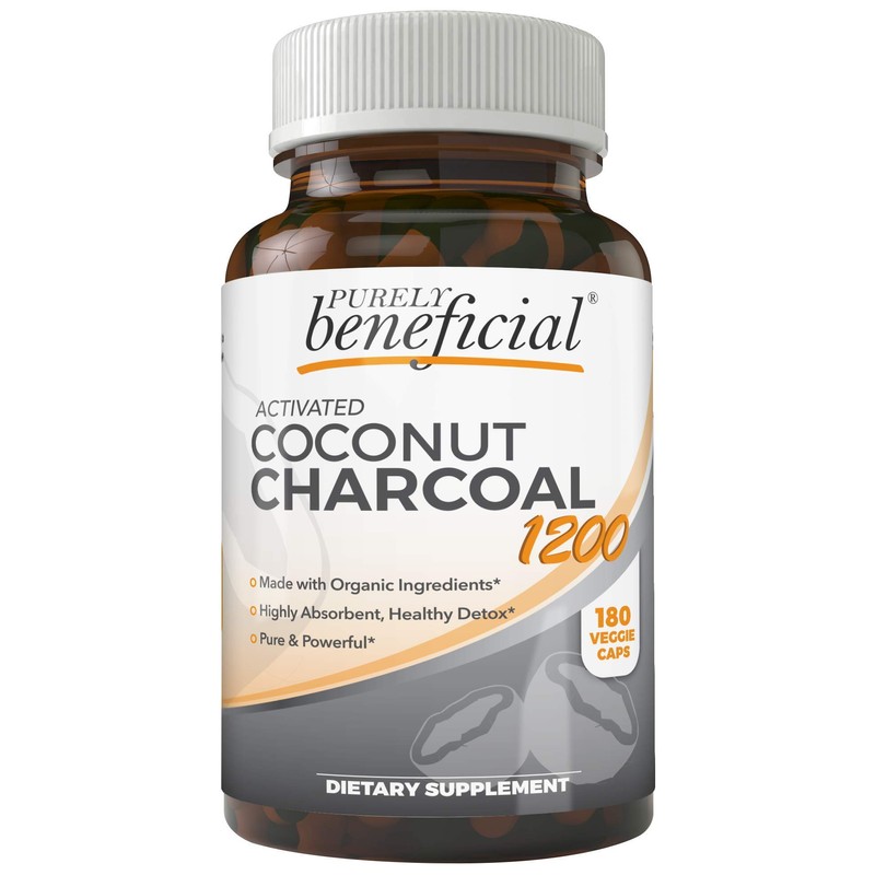 Activated Coconut Charcoal 1200mg, 180 Capsules - Pills for Digestive